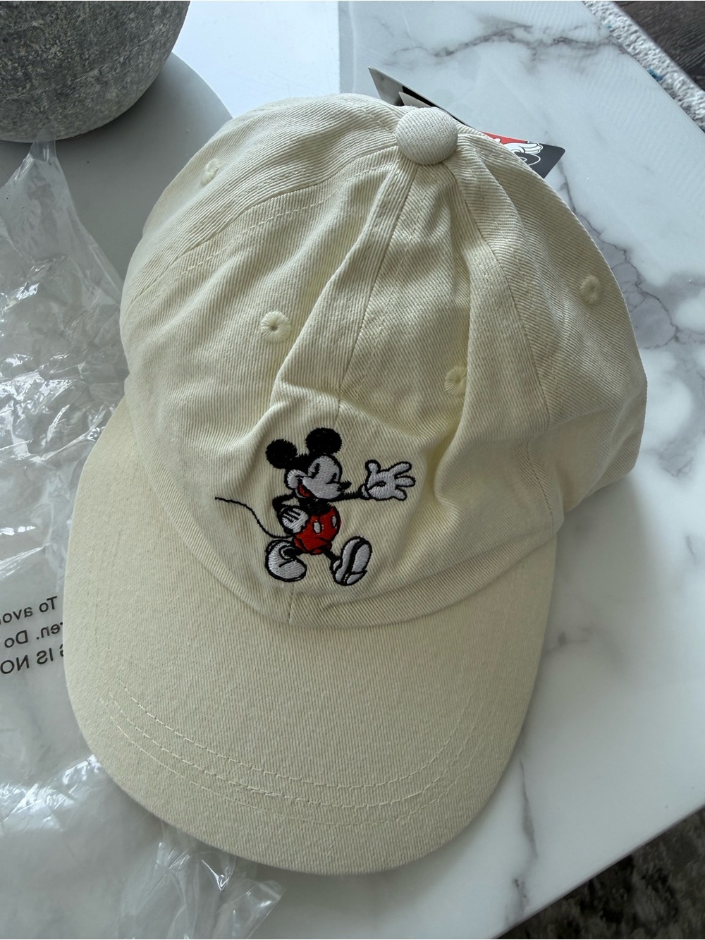 Urban Outfitters x Disney Cream Baseball Cap with Mickey Mouse